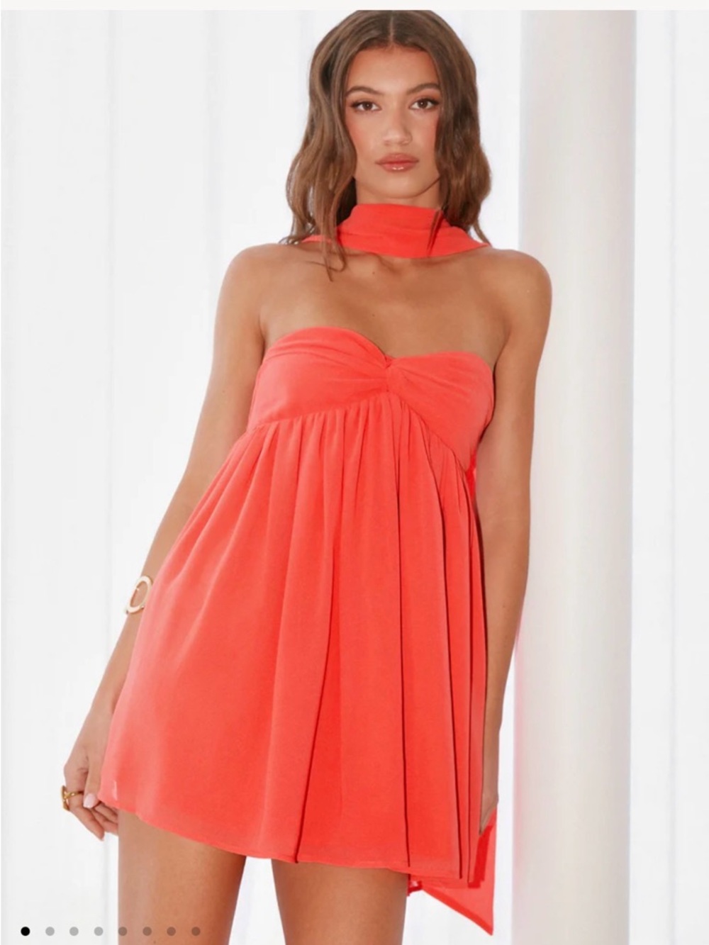 Peppermayo Coral Strapless Twist Bodice Dress